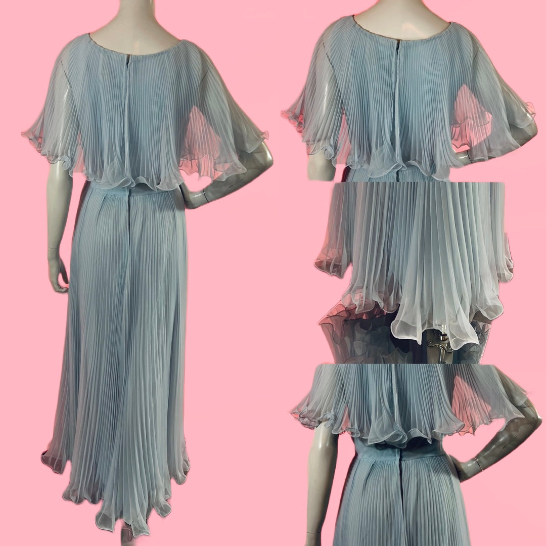 Miss Elliette Powder Blue Pleated Maxi Dress — vintage 1960s Miss Elliette ~ California dress in blue