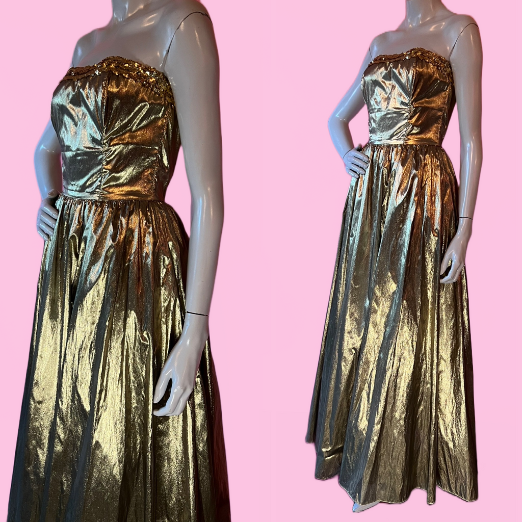 Gold Lamè Gunne Sax Sequin Ball Gown — vintage Gunne Sax dress in gold