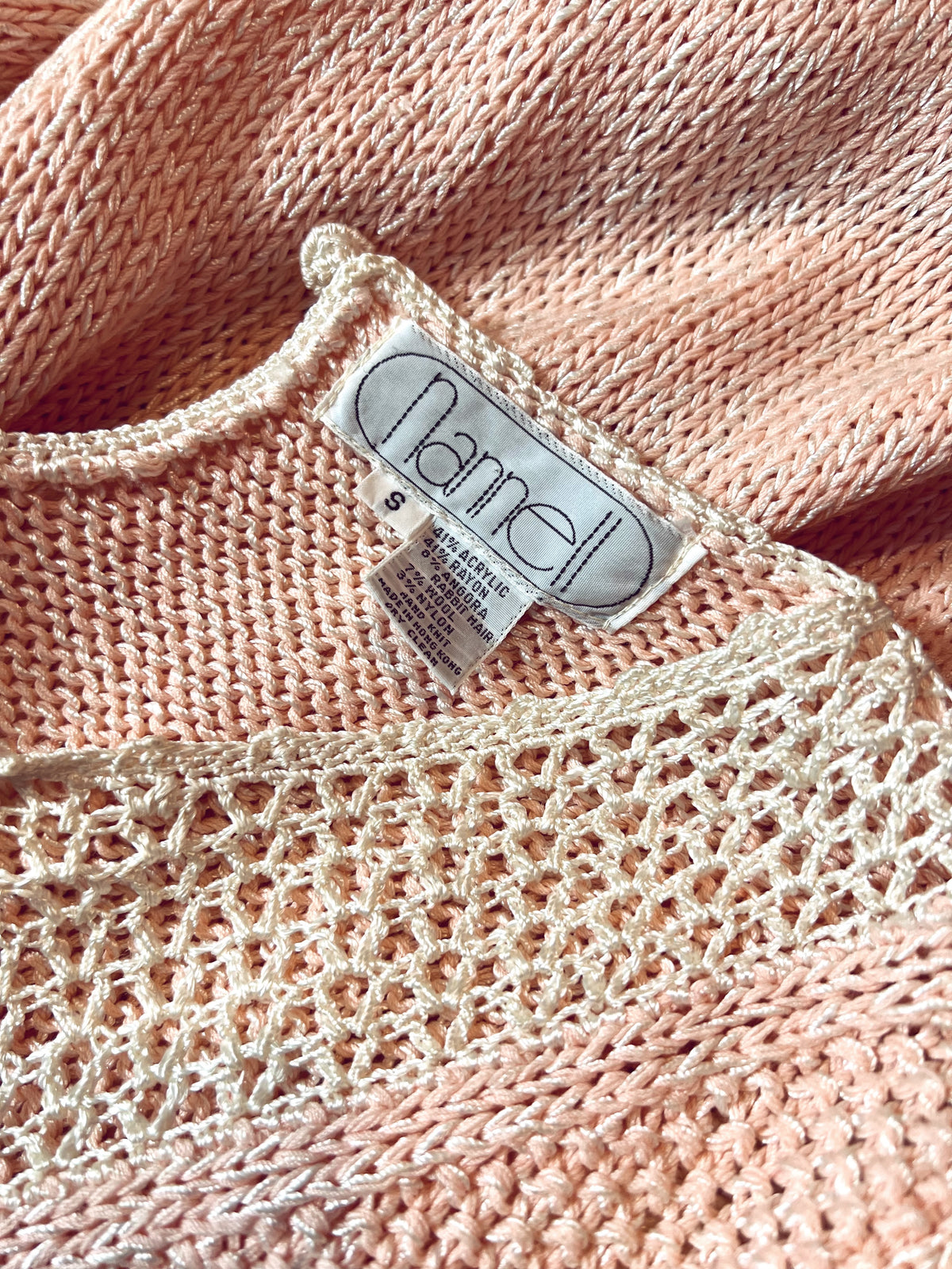 Nannell Soft Puff Sleeve Pink Angora Open Knit Sweater — vintage Nannell knit in pink