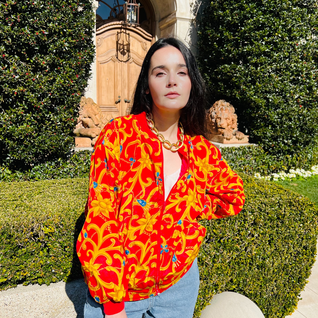 Gorgeous baroque print bomber style vintage jacket is now available at Empress Vintage in San Francisco, California.