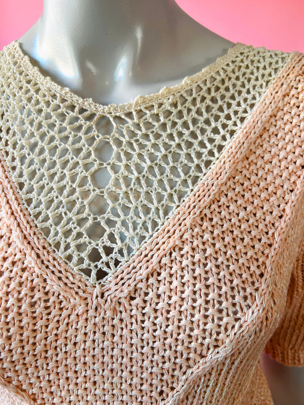 Nannell Soft Puff Sleeve Pink Angora Open Knit Sweater — vintage Nannell knit in pink