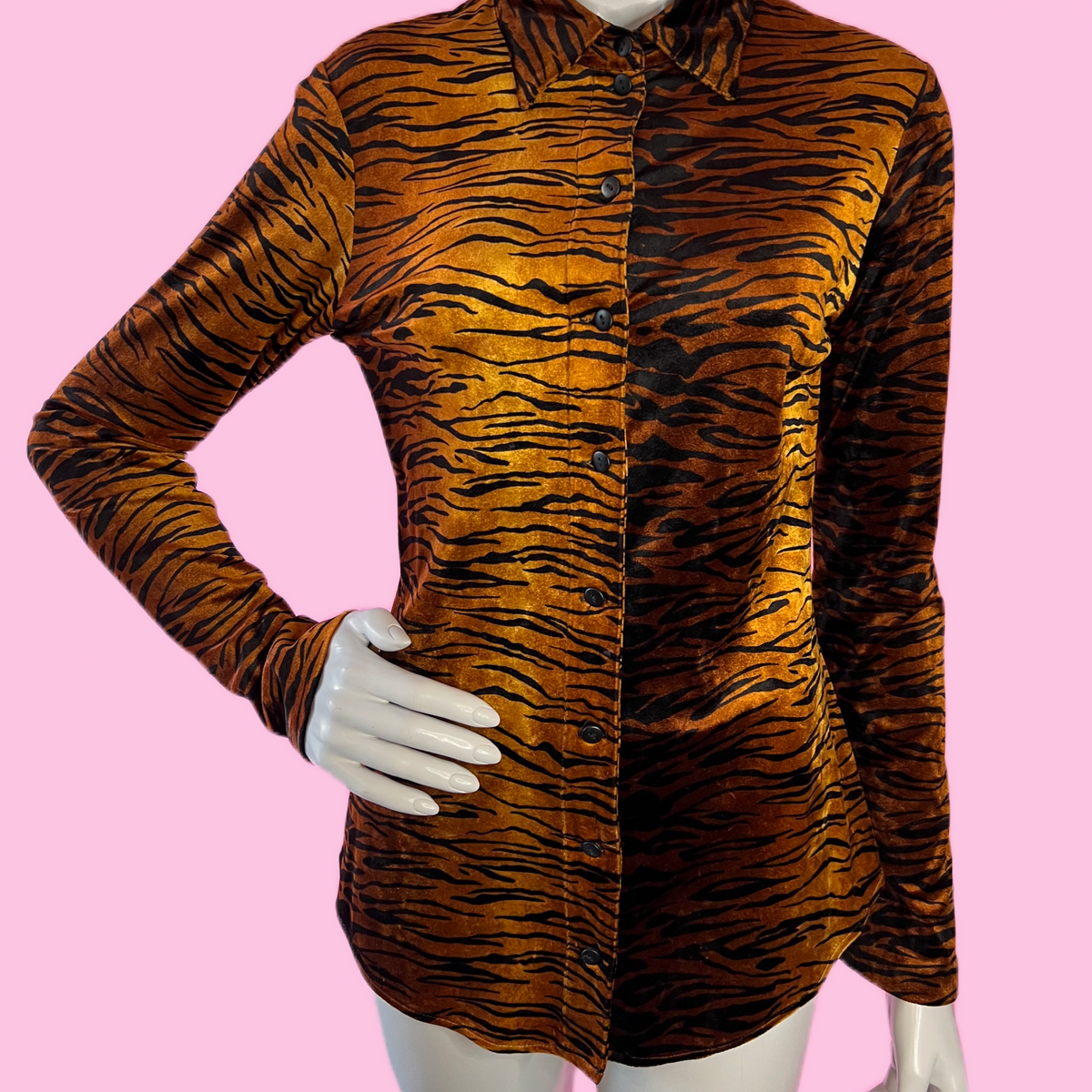 Betsey Johnson Velvet Tiger Button Up Tunic — vintage 1990s Betsey Johnson caftan