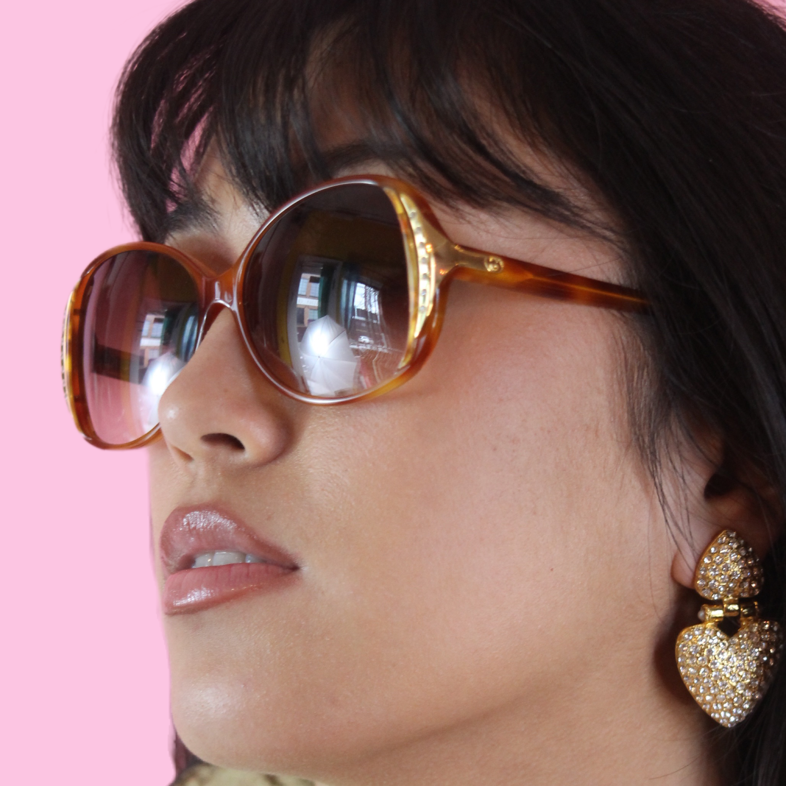 Gucci 1980s Deadstock Rhinestone Sunglasses — vintage 1980s Gucci eyewear in gold, brown