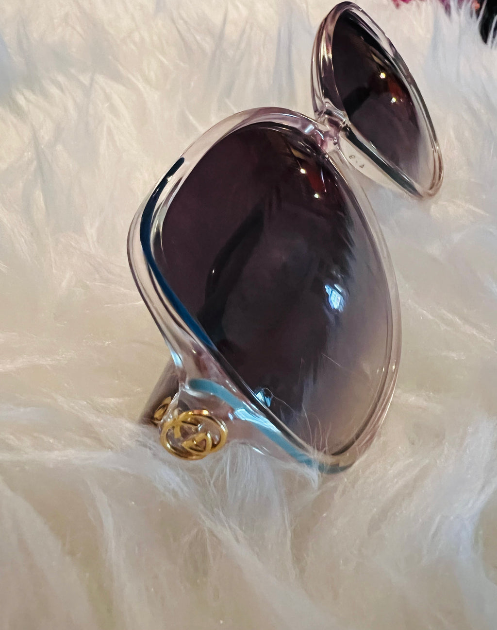 Gucci 1980s Clear & Blue Grey Sunglasses — vintage 1980s Gucci eyewear in blue, grey