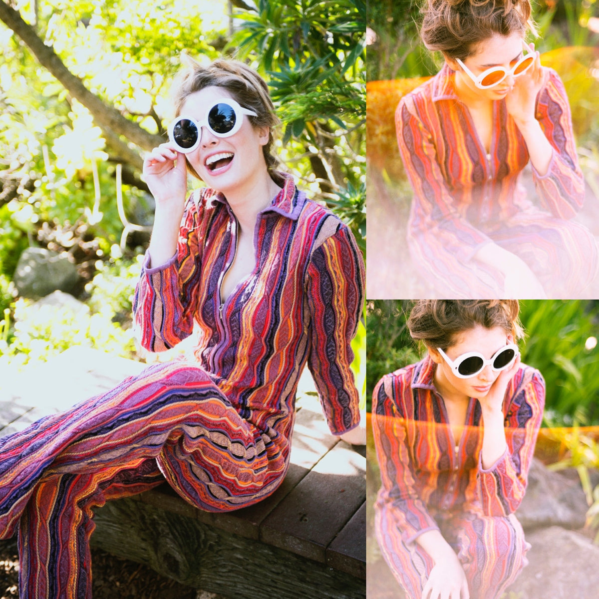 Coogi One Piece Jumpsuit — vintage Coogi set in black, orange, yellow, purple, multicolour