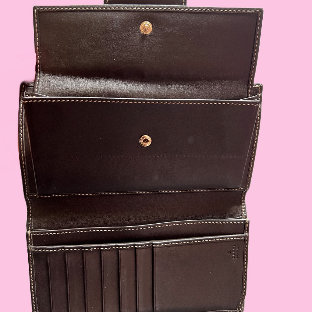 Gucci Gold & Brown Long Continental Vintage Wallet — vintage Gucci bag in gold, brown