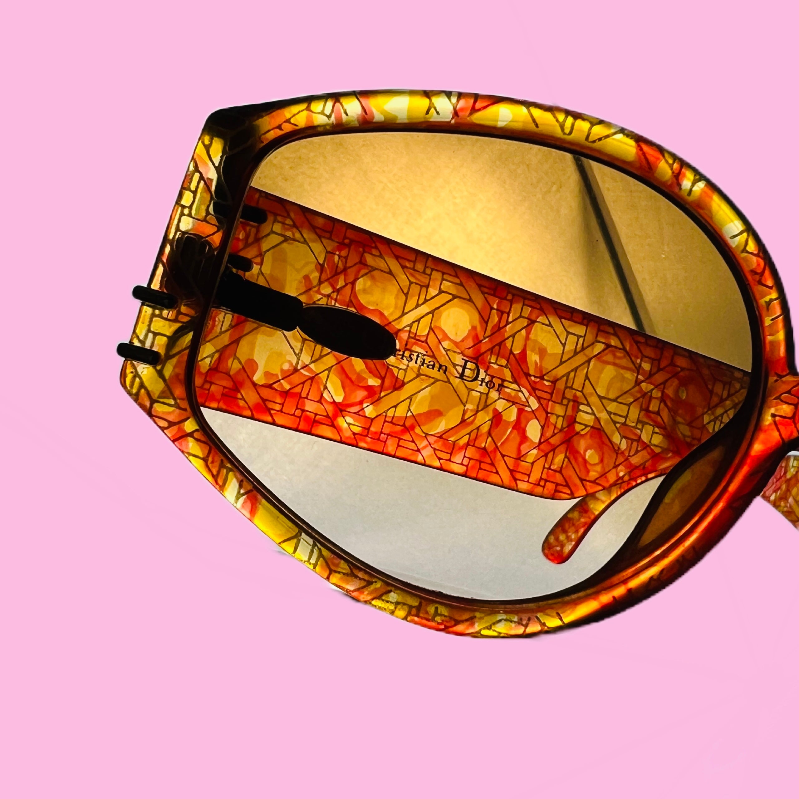 Christian Dior Cinnabar Red & Gold Basketweave Print Sunglasses — vintage 1980s Christian Dior eyewear in red, gold