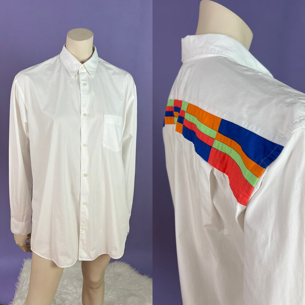 Comme des Garçons SHIRT Label Crisp Cotton Long Sleeve Shirt — vintage Comme des Garçons SHIRT top in white
