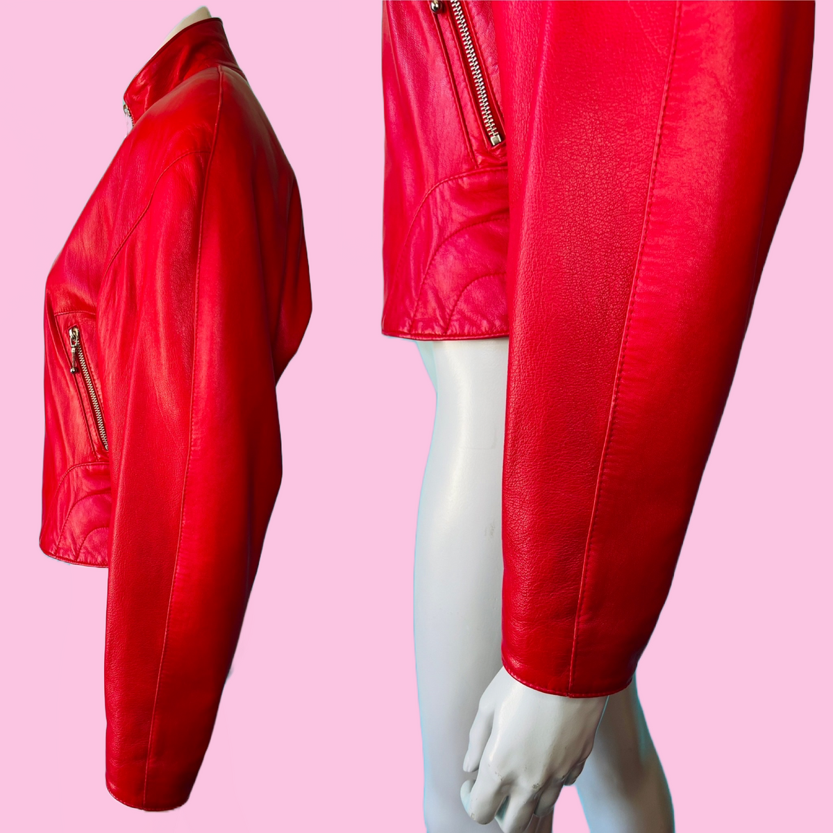North Beach Leather Cherry Red Jacket — vintage Michael Hoban North Beach Leather jacket in red
