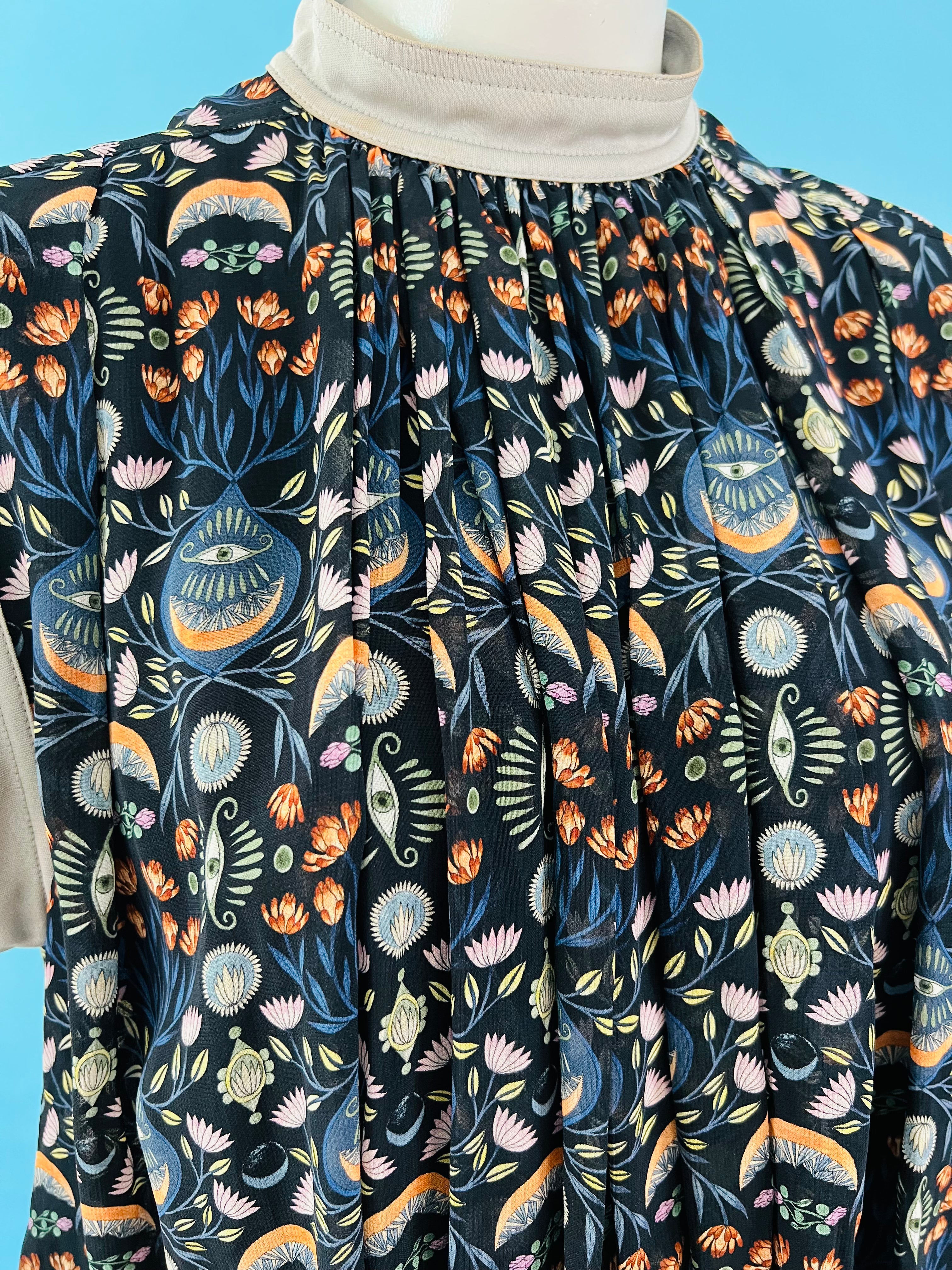 Chloe Designer Mystic Eye Print Bubble Blouse — vintage Chloe top in grey