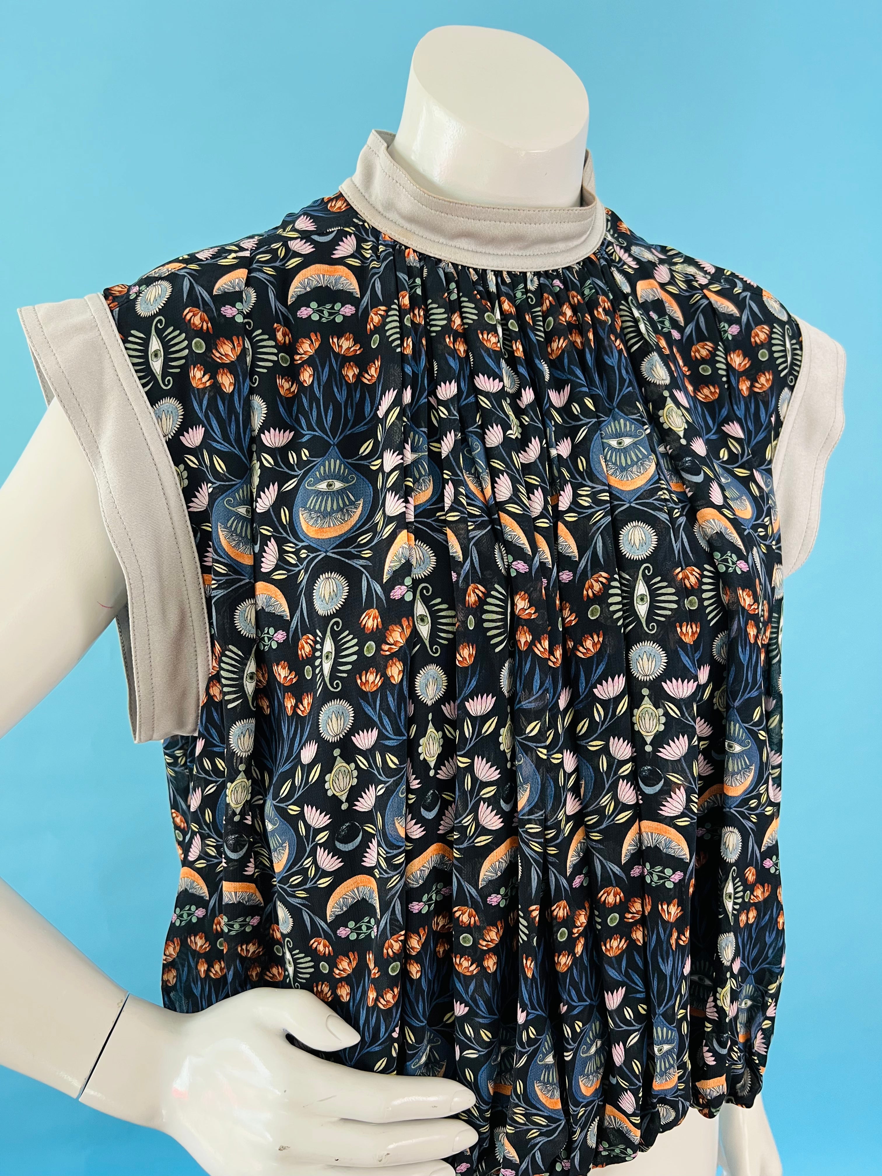 Chloe Designer Mystic Eye Print Bubble Blouse — vintage Chloe top in grey