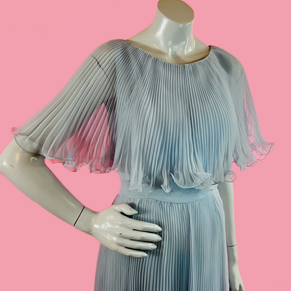 Miss Elliette Powder Blue Pleated Maxi Dress — vintage 1960s Miss Elliette ~ California dress in blue