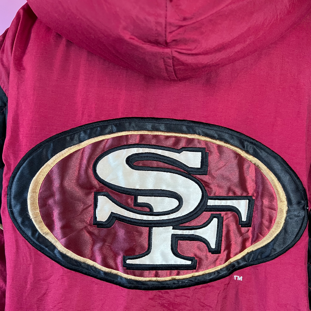 49ers 90s Burgundy Puffy Starter Jacket — vintage 1990s Starter jacket
