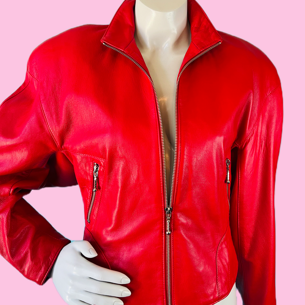 North Beach Leather Cherry Red Jacket — vintage Michael Hoban North Beach Leather jacket in red