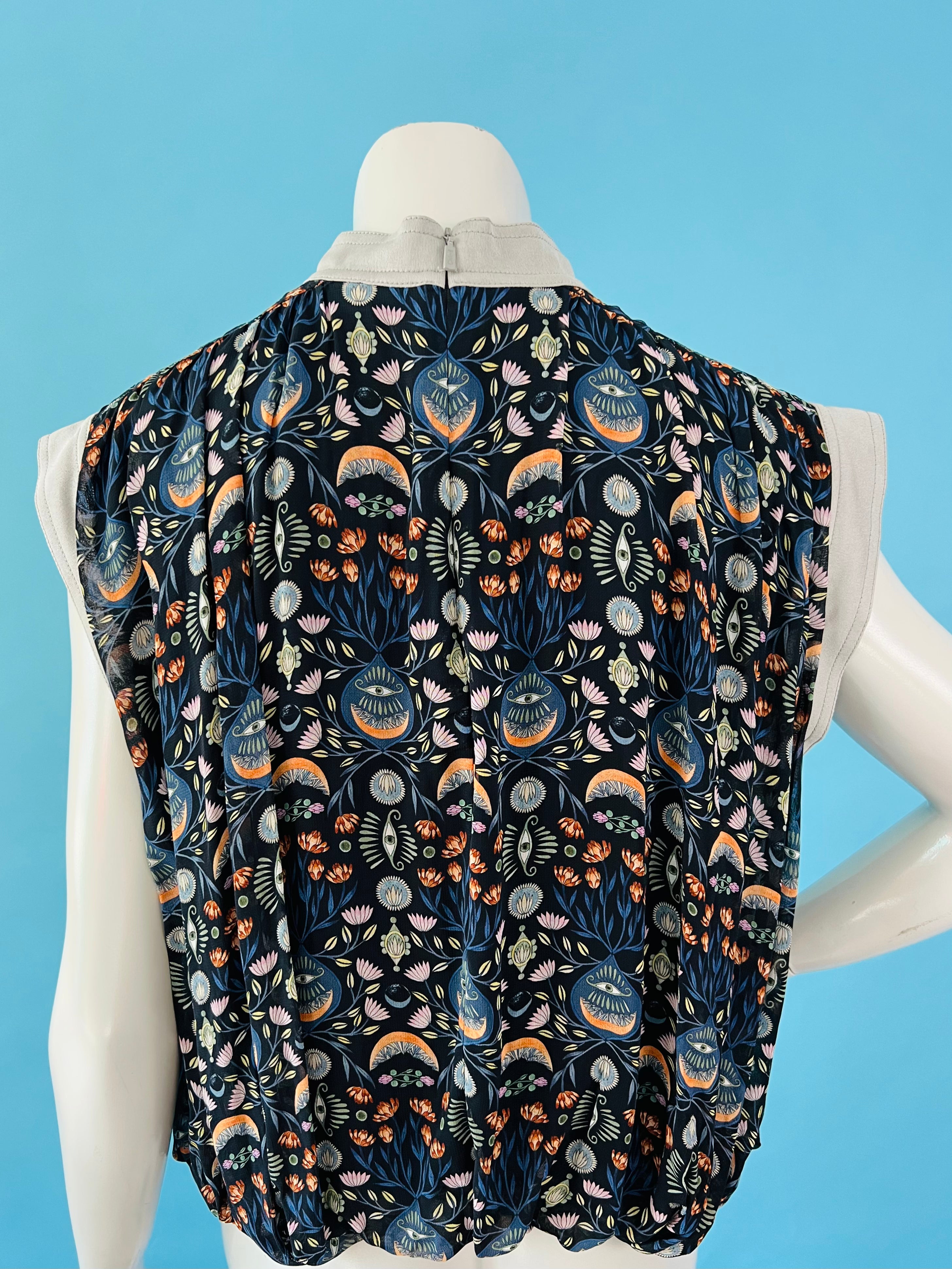 Chloe Designer Mystic Eye Print Bubble Blouse — vintage Chloe top in grey