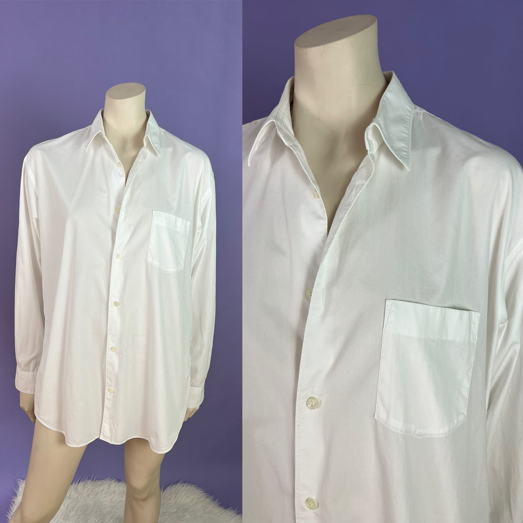 Comme des Garçons SHIRT Label Crisp Cotton Long Sleeve Shirt — vintage Comme des Garçons SHIRT top in white