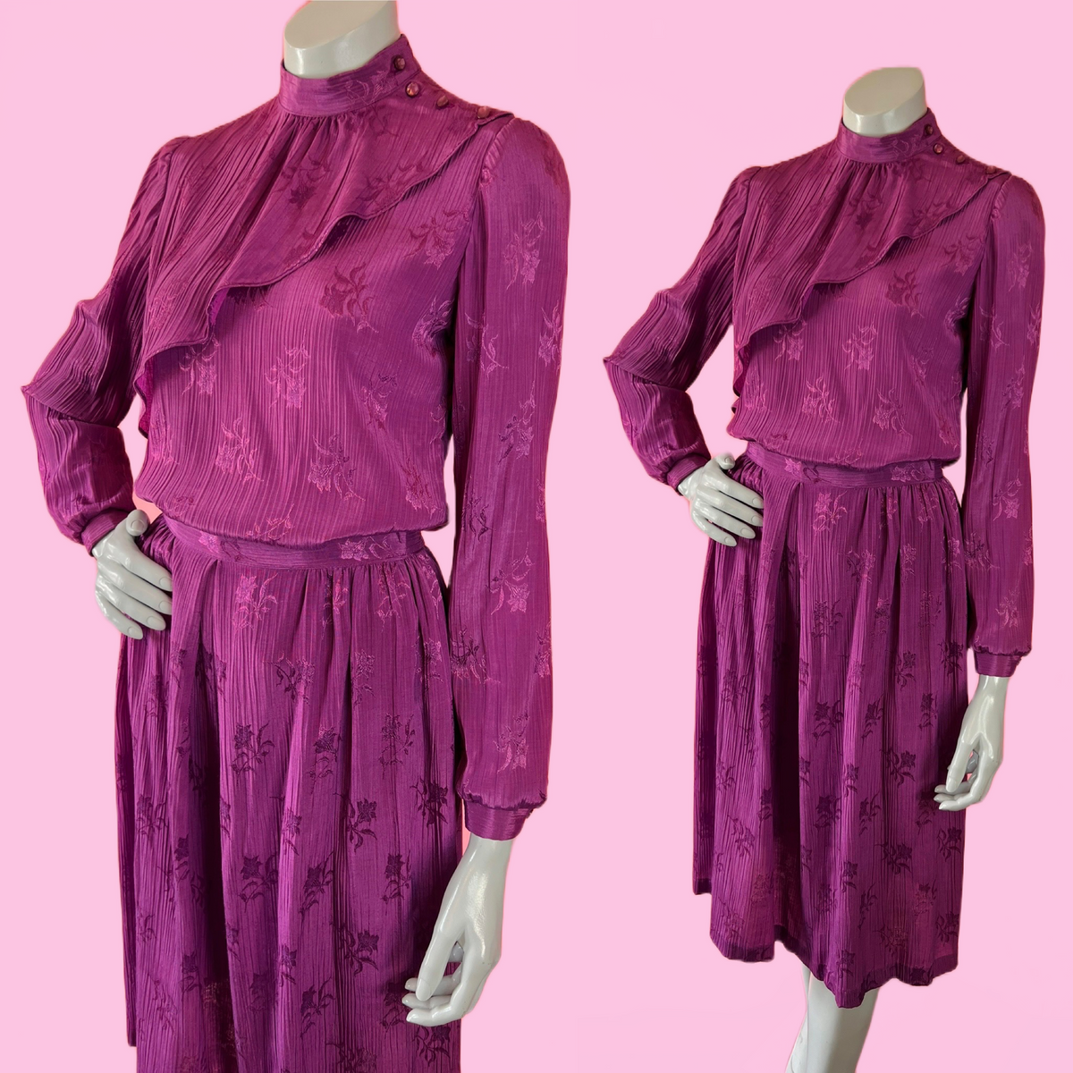 Plum 2 Piece 1970s Blouse & Skirt Ensemble Set — vintage 1970s Fritzi dress in purple