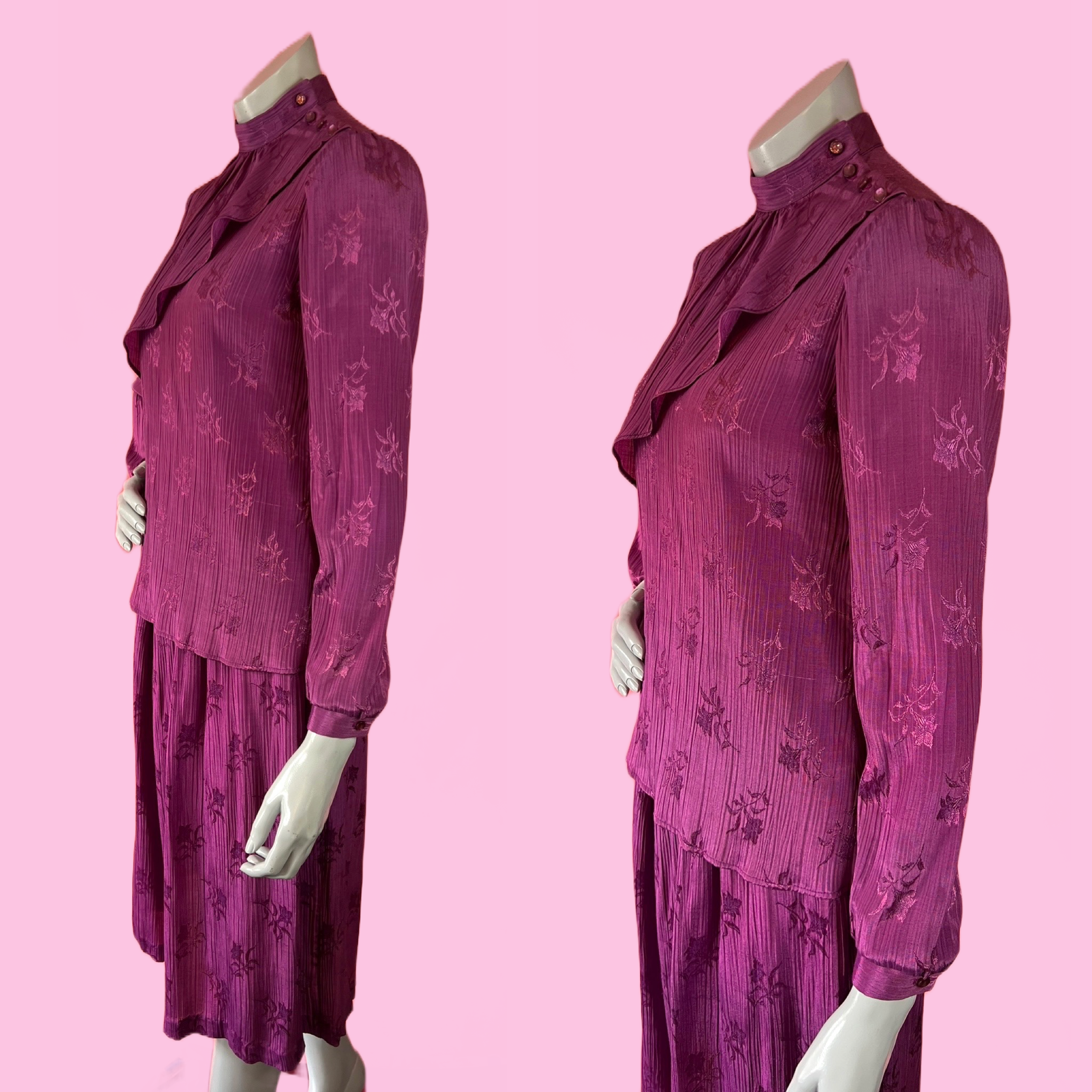 Plum 2 Piece 1970s Blouse & Skirt Ensemble Set — vintage 1970s Fritzi dress in purple