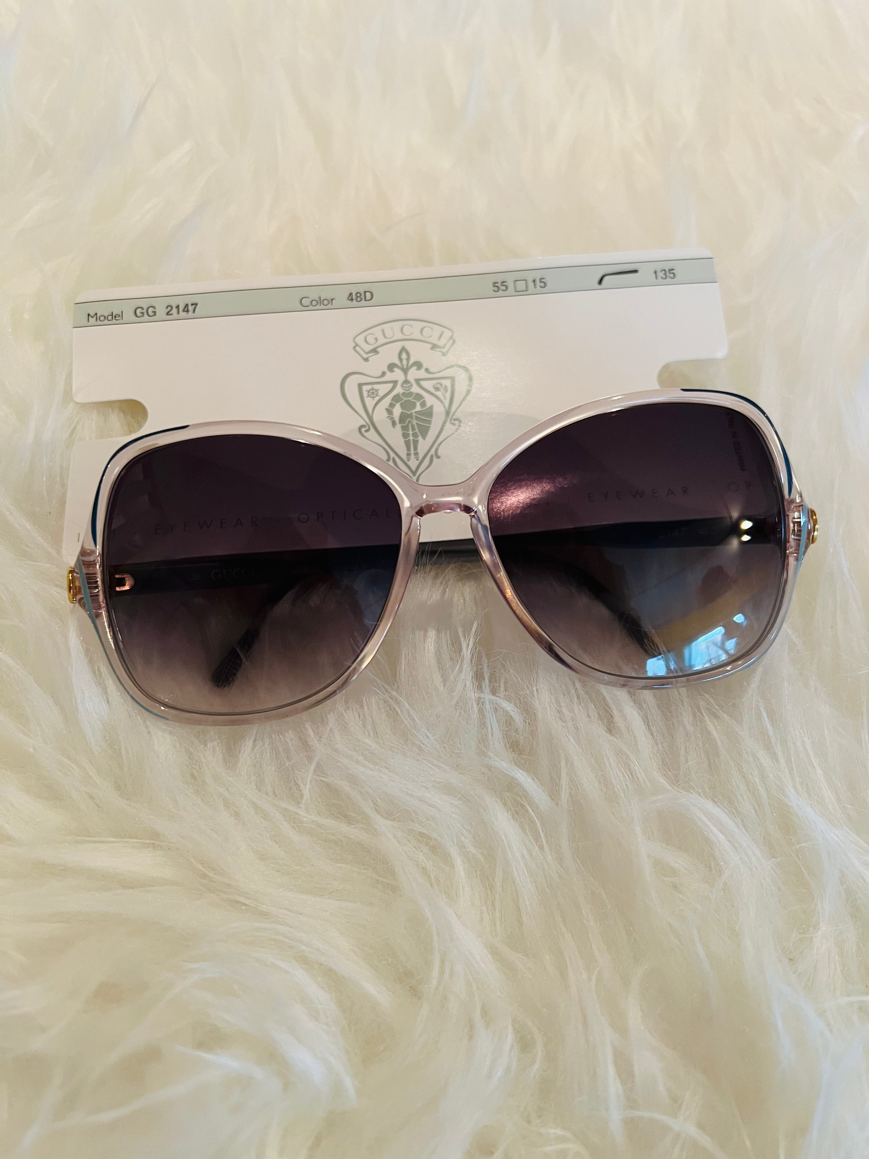 Gucci 1980s Clear & Blue Grey Sunglasses — vintage 1980s Gucci eyewear in blue, grey
