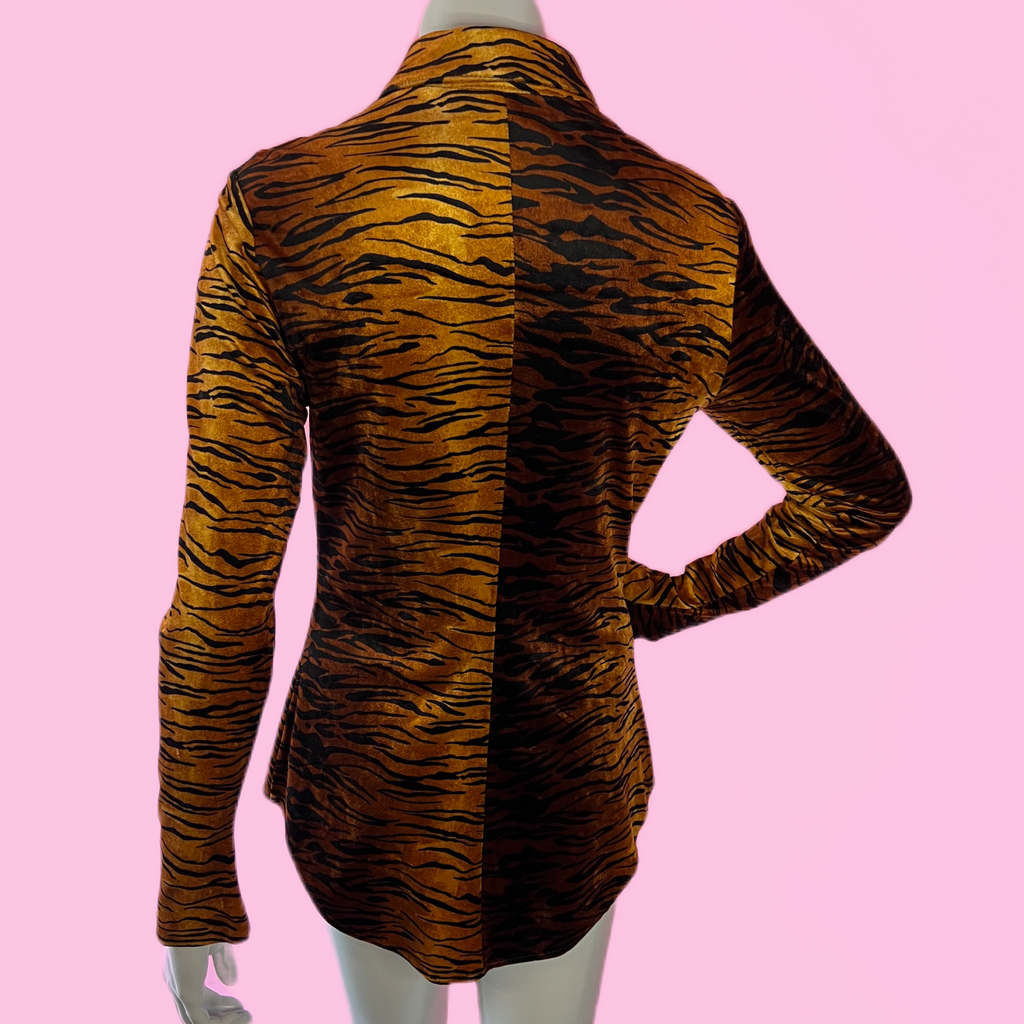 Betsey Johnson Velvet Tiger Button Up Tunic — vintage 1990s Betsey Johnson caftan