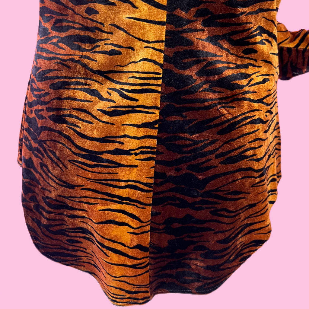 Betsey Johnson Velvet Tiger Button Up Tunic — vintage 1990s Betsey Johnson caftan