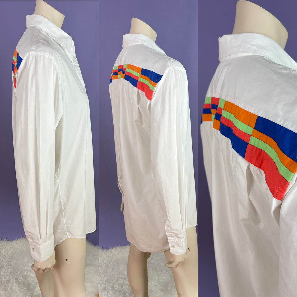 Comme des Garçons SHIRT Label Crisp Cotton Long Sleeve Shirt — vintage Comme des Garçons SHIRT top in white