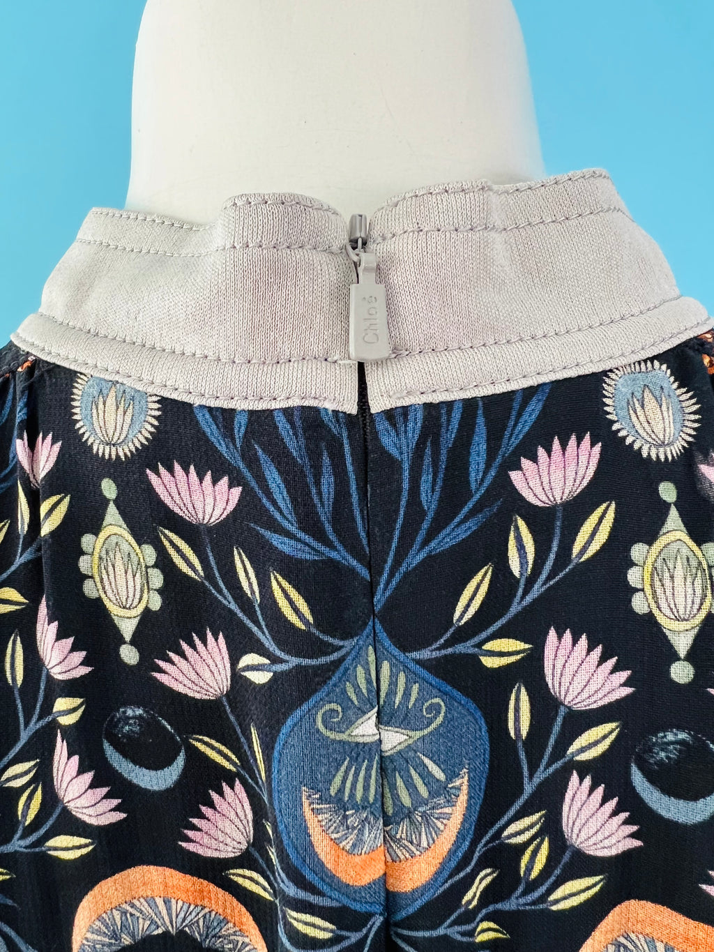 Chloe Designer Mystic Eye Print Bubble Blouse — vintage Chloe top in grey