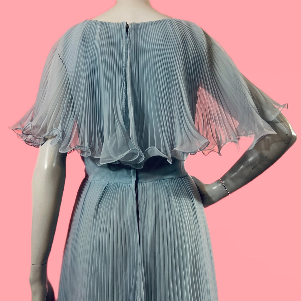Miss Elliette Powder Blue Pleated Maxi Dress — vintage 1960s Miss Elliette ~ California dress in blue