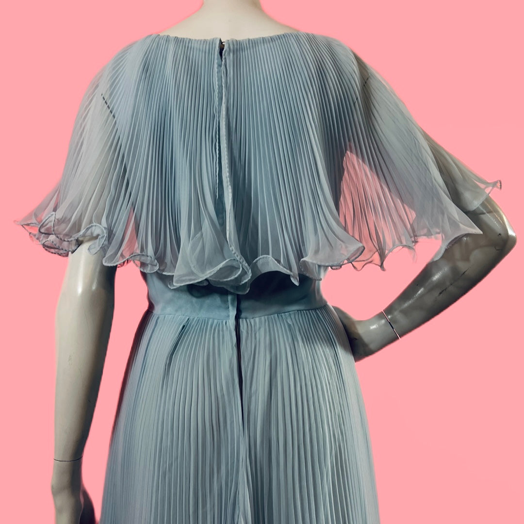 Miss Elliette Powder Blue Pleated Maxi Dress — vintage 1960s Miss Elliette ~ California dress in blue