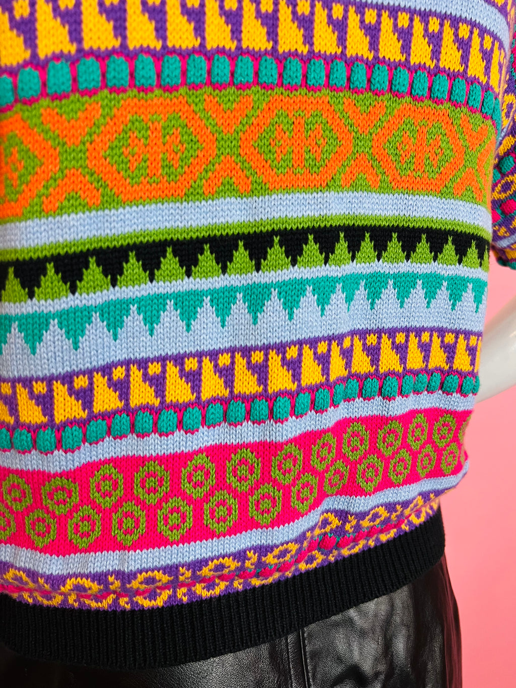 Colorful Embroidered Beaded Short Sleeve Cardigan — vintage knit in black