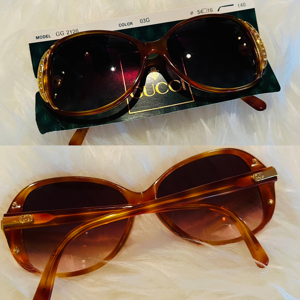 Gucci 1980s Deadstock Rhinestone Sunglasses — vintage 1980s Gucci eyewear in gold, brown