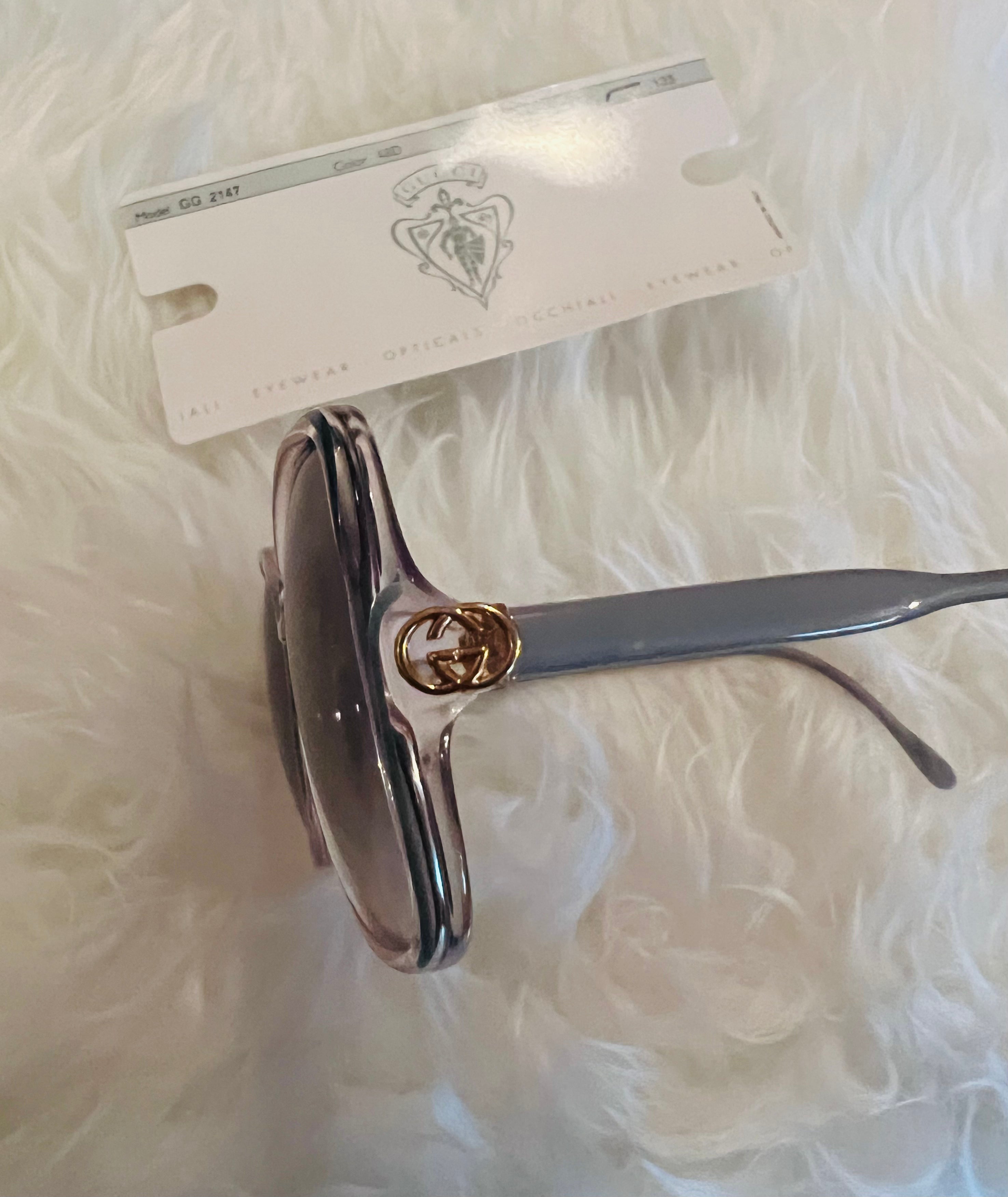 Gucci 1980s Clear & Blue Grey Sunglasses — vintage 1980s Gucci eyewear in blue, grey