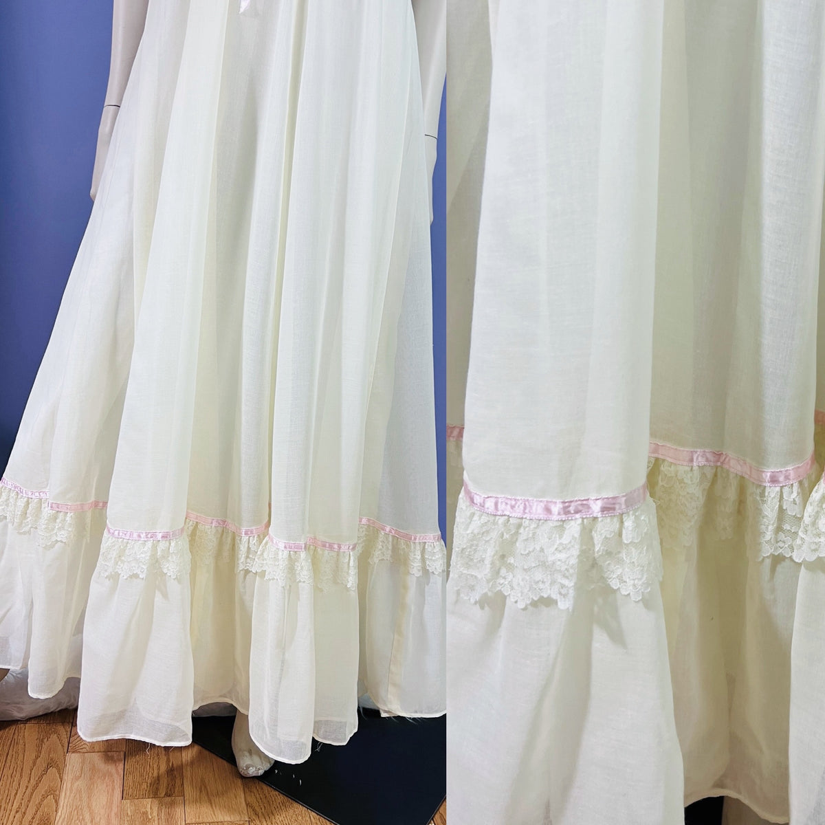 Ethereal Gunne Sax Off the Shoulder 1970s Maxi Dress — vintage 1970s Gunne Sax dress in pink