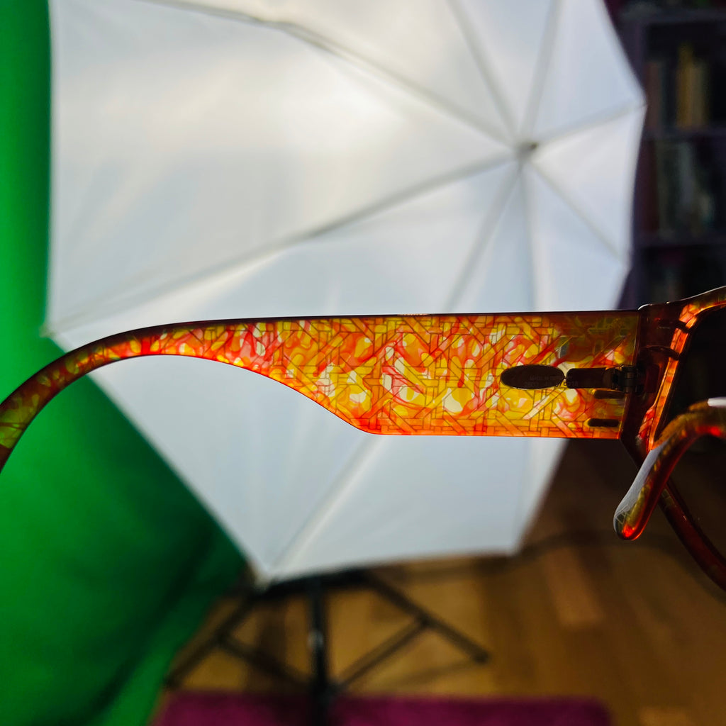 Christian Dior Cinnabar Red & Gold Basketweave Print Sunglasses — vintage 1980s Christian Dior eyewear in red, gold