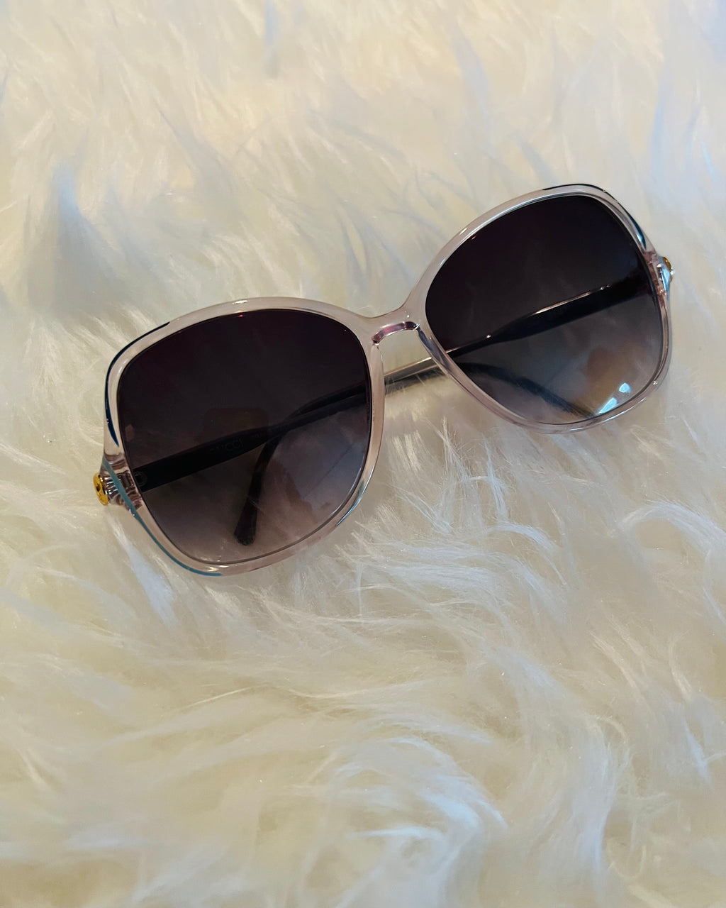 Gucci 1980s Clear & Blue Grey Sunglasses — vintage 1980s Gucci eyewear in blue, grey