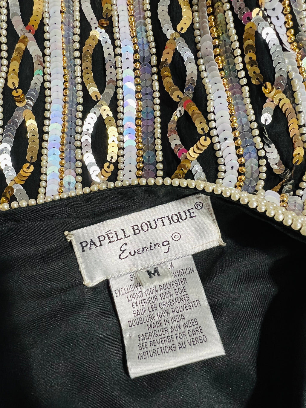 Infinity Sequin Pearl Silk Jacket — vintage Papéll Boutique Evening jacket in white, gold, silver