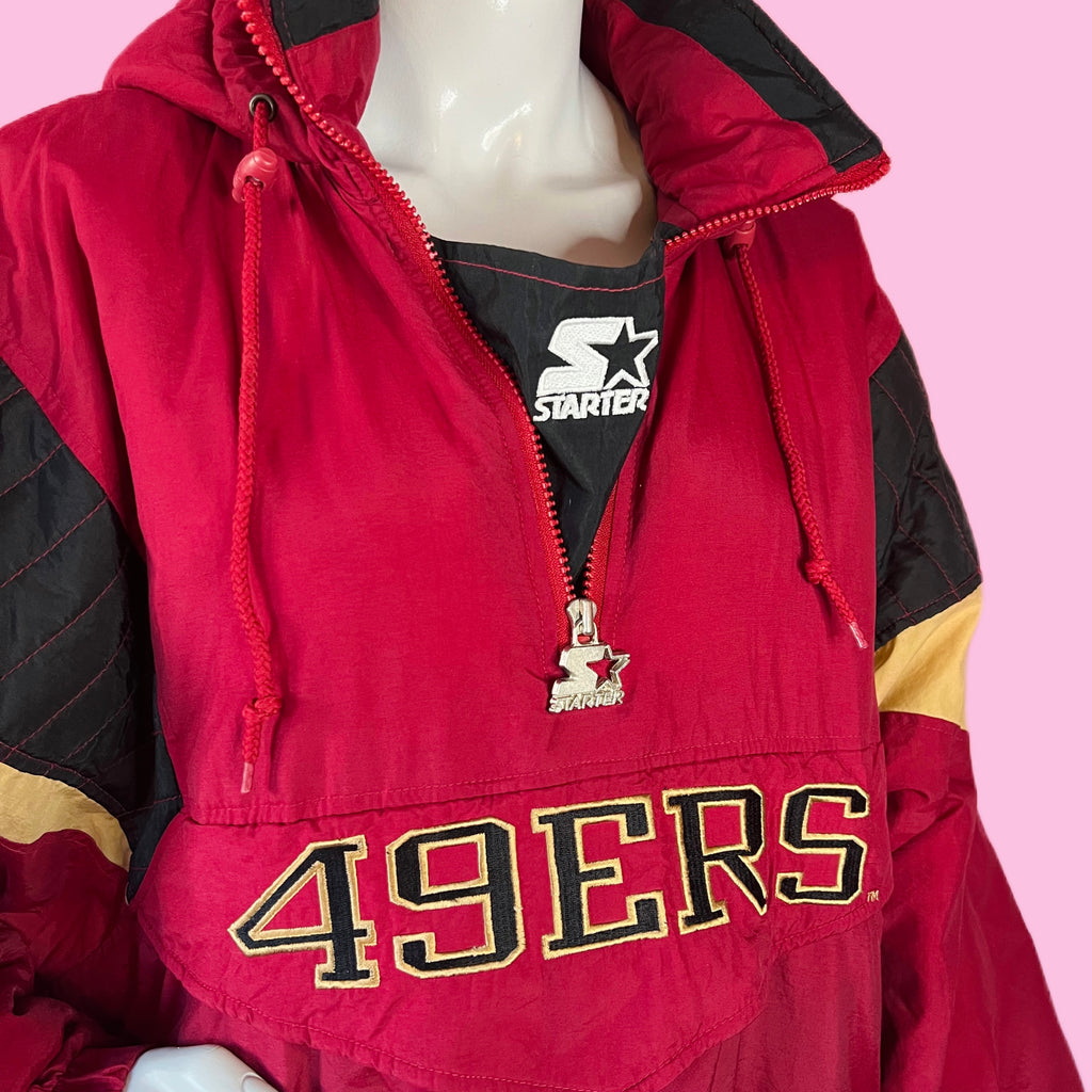 49ers 90s Burgundy Puffy Starter Jacket — vintage 1990s Starter jacket