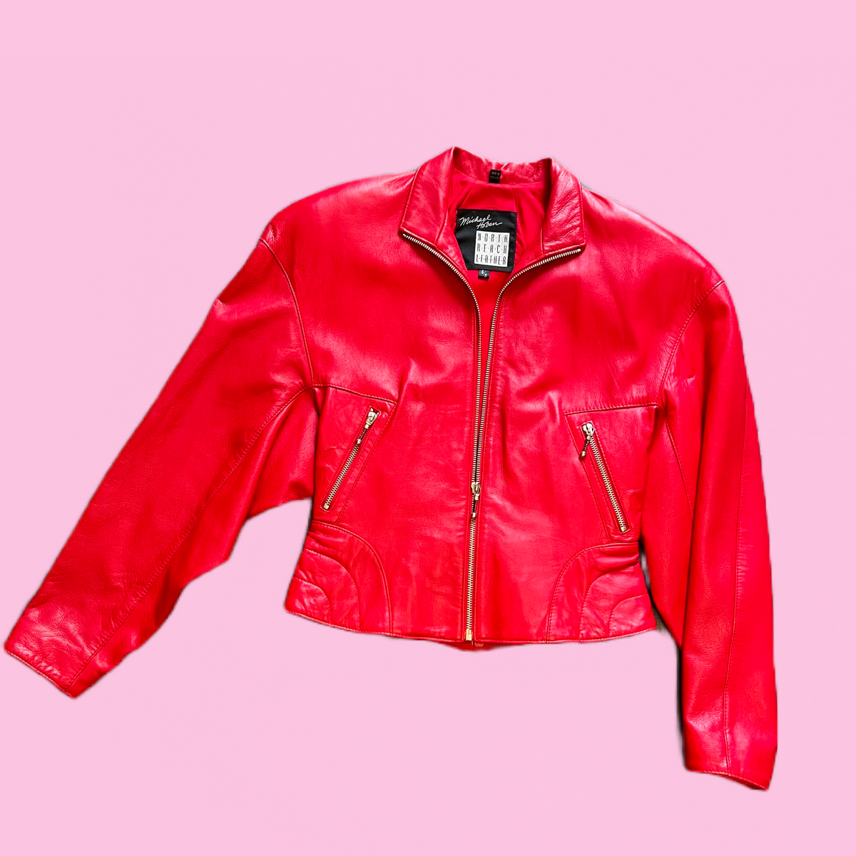 North Beach Leather Cherry Red Jacket — vintage Michael Hoban North Beach Leather jacket in red