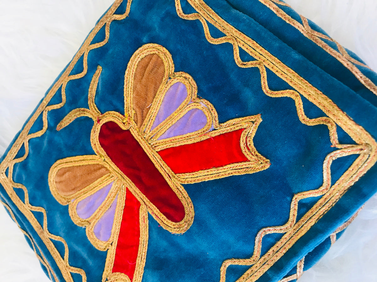 SOLD* 1960s/70s Butterfly Embroidered Aqua Blue Velvet Handbag — vintage 1960s bag in blue