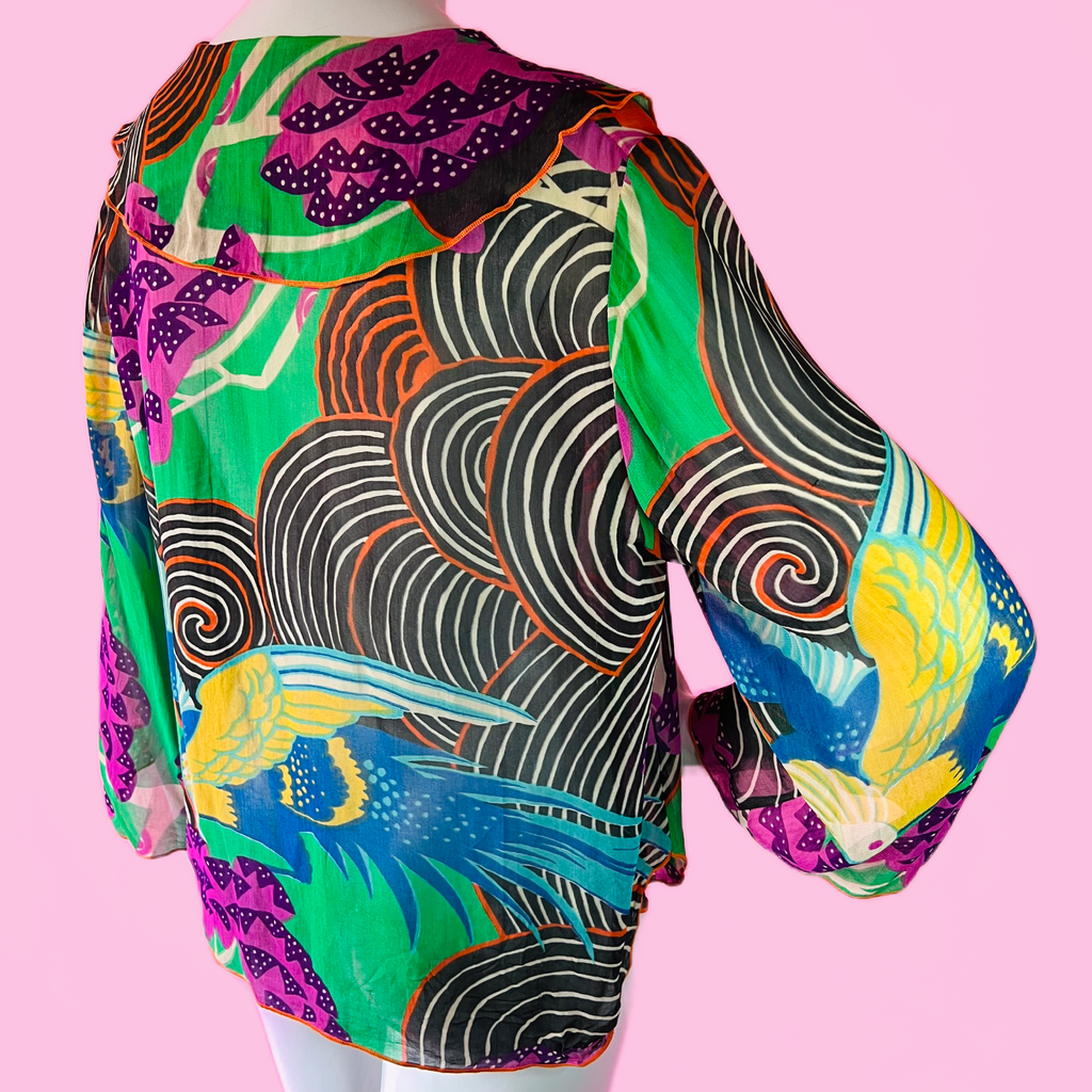 Renèe Helga Howie Bird Print Sheer Collared Top — vintage 1990s Renèe Helga Howie top
