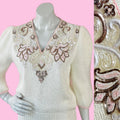 Angora Sleeves 3D Beaded & Sequin Encrusted Sweater — vintage knit in pink