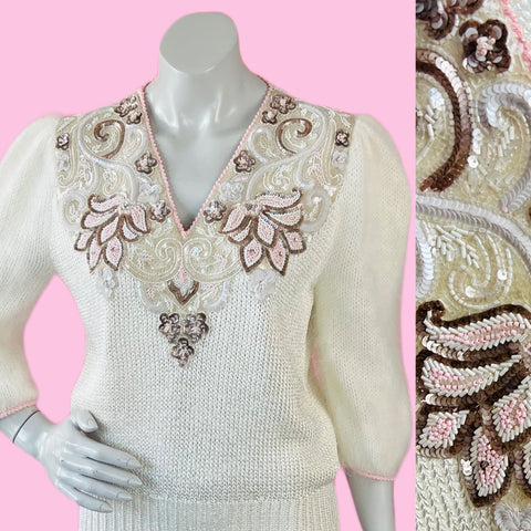Angora Sleeves 3D Beaded & Sequin Encrusted Sweater