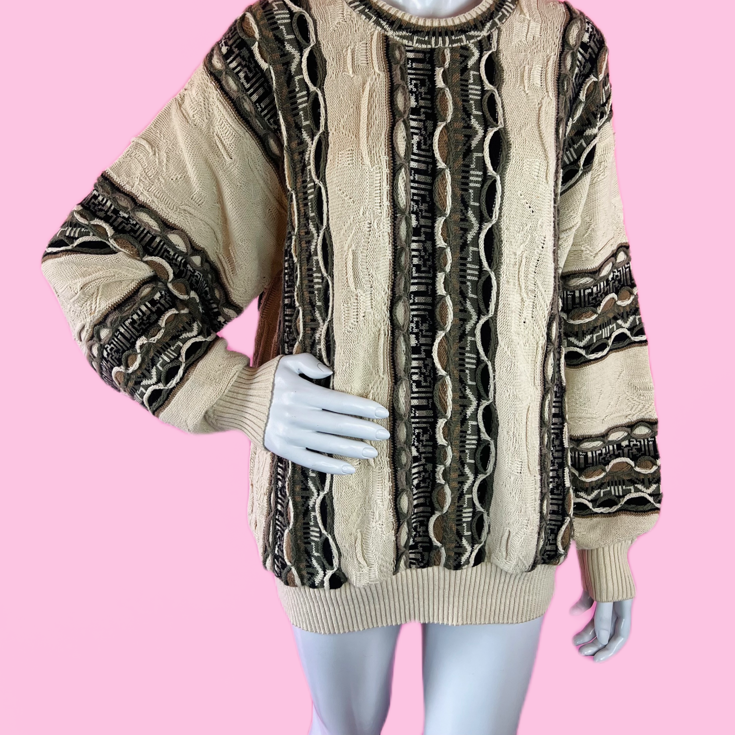 Textured 90s Neutral Tones Sweater — vintage 1990s American Priority Sweaters LTD top