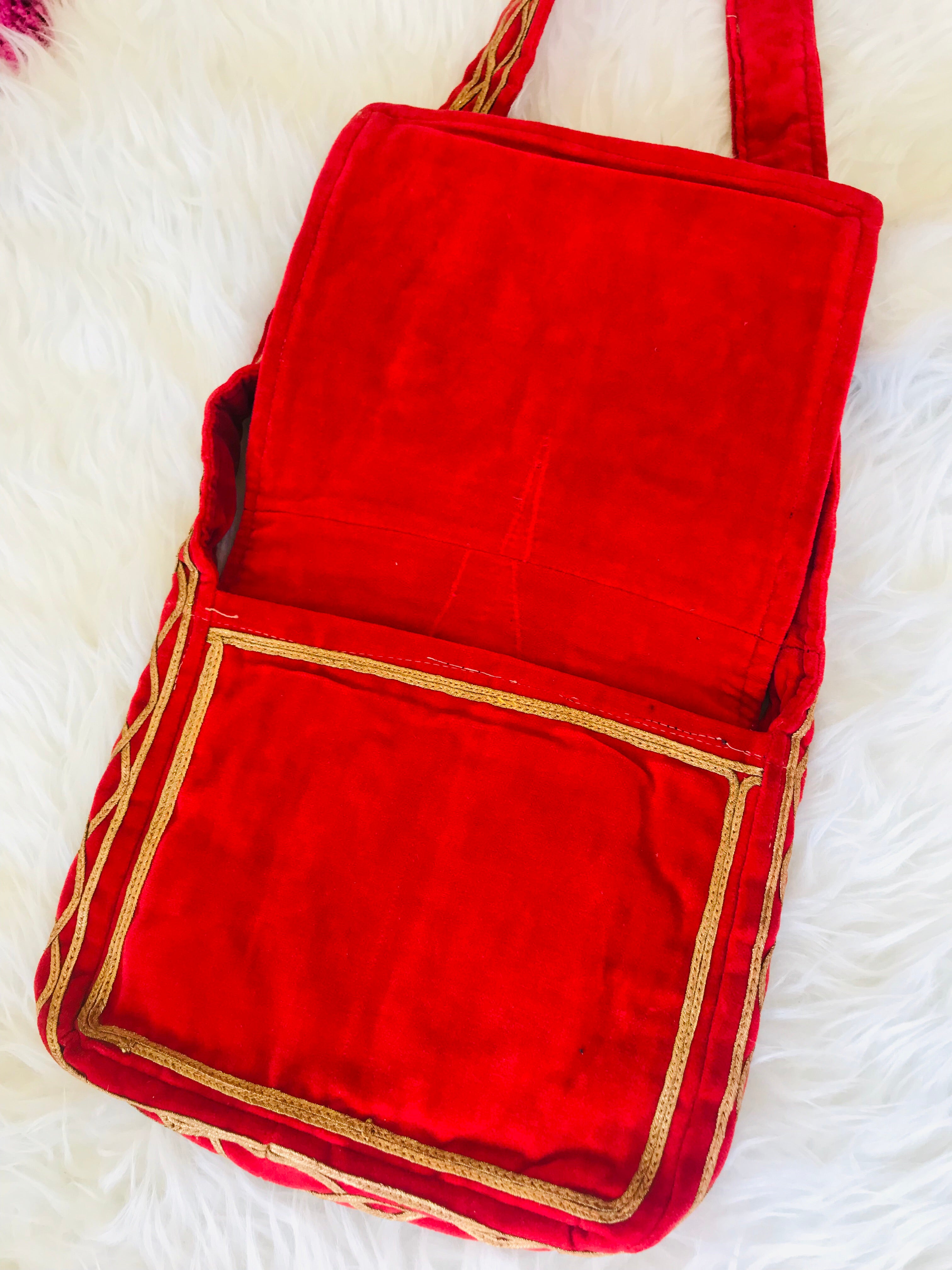 1960s/70s Red Velvet Butterfly Embroidered Handbag — vintage 1960s bag in red