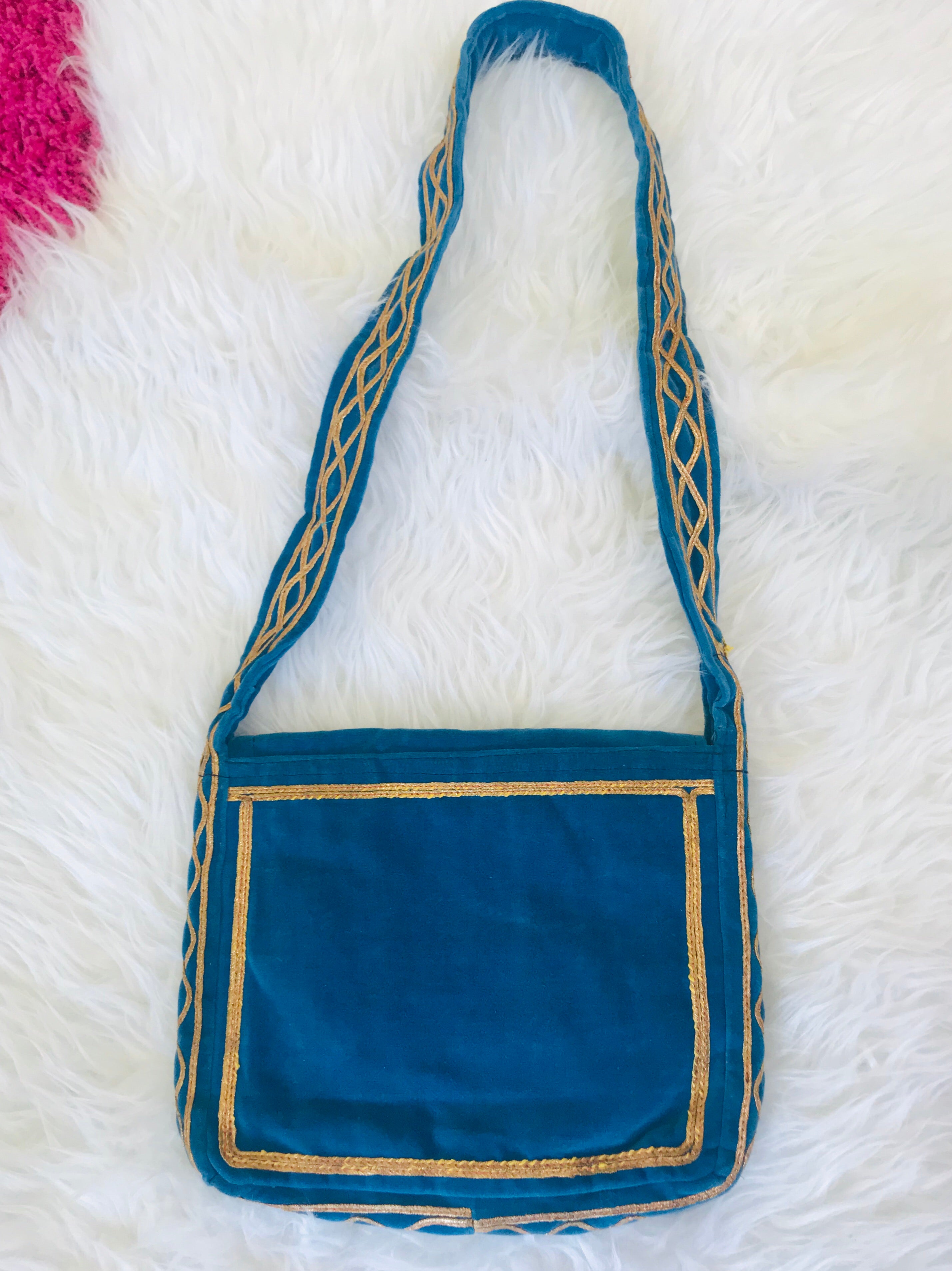 SOLD* 1960s/70s Butterfly Embroidered Aqua Blue Velvet Handbag — vintage 1960s bag in blue
