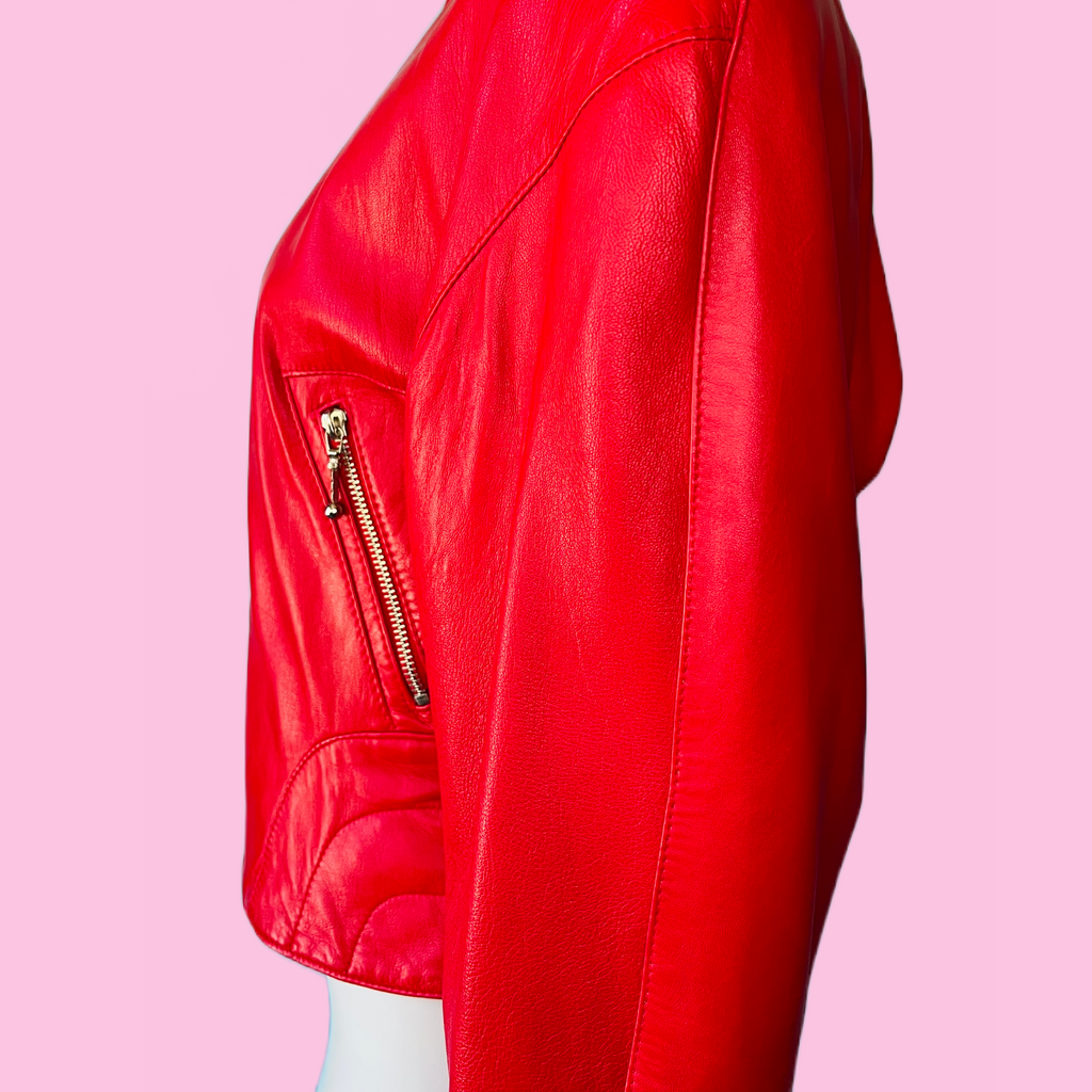 North Beach Leather Cherry Red Jacket — vintage Michael Hoban North Beach Leather jacket in red