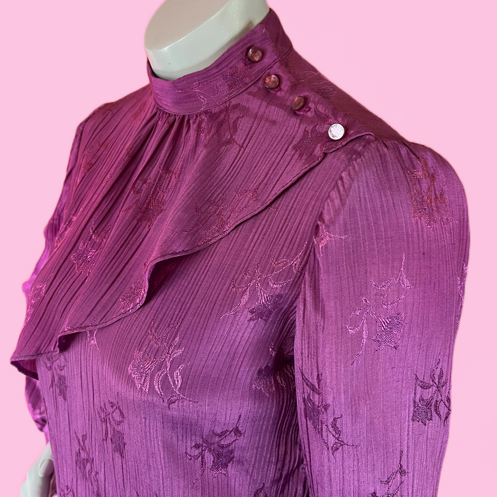 Plum 2 Piece 1970s Blouse & Skirt Ensemble Set — vintage 1970s Fritzi dress in purple