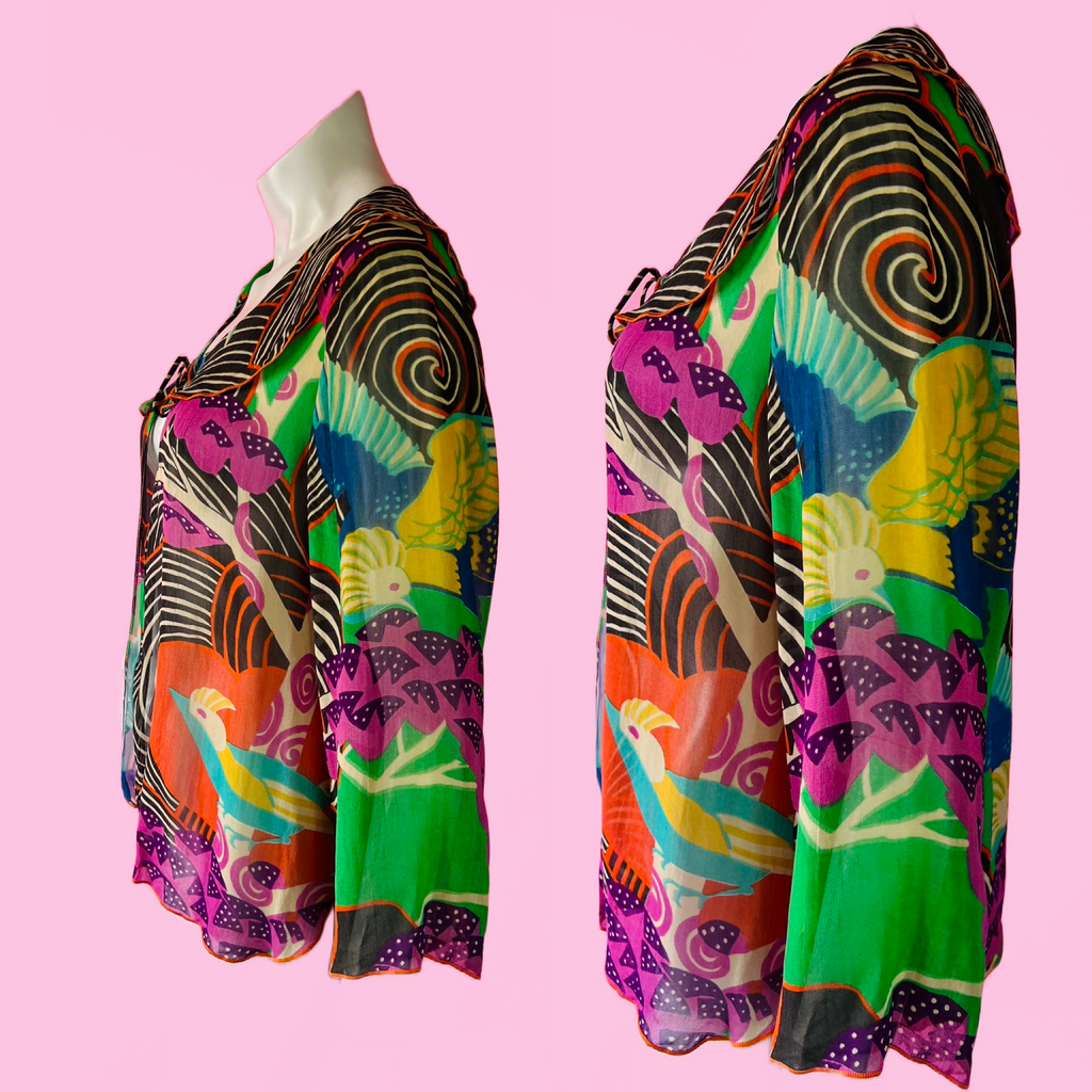 Renèe Helga Howie Bird Print Sheer Collared Top — vintage 1990s Renèe Helga Howie top