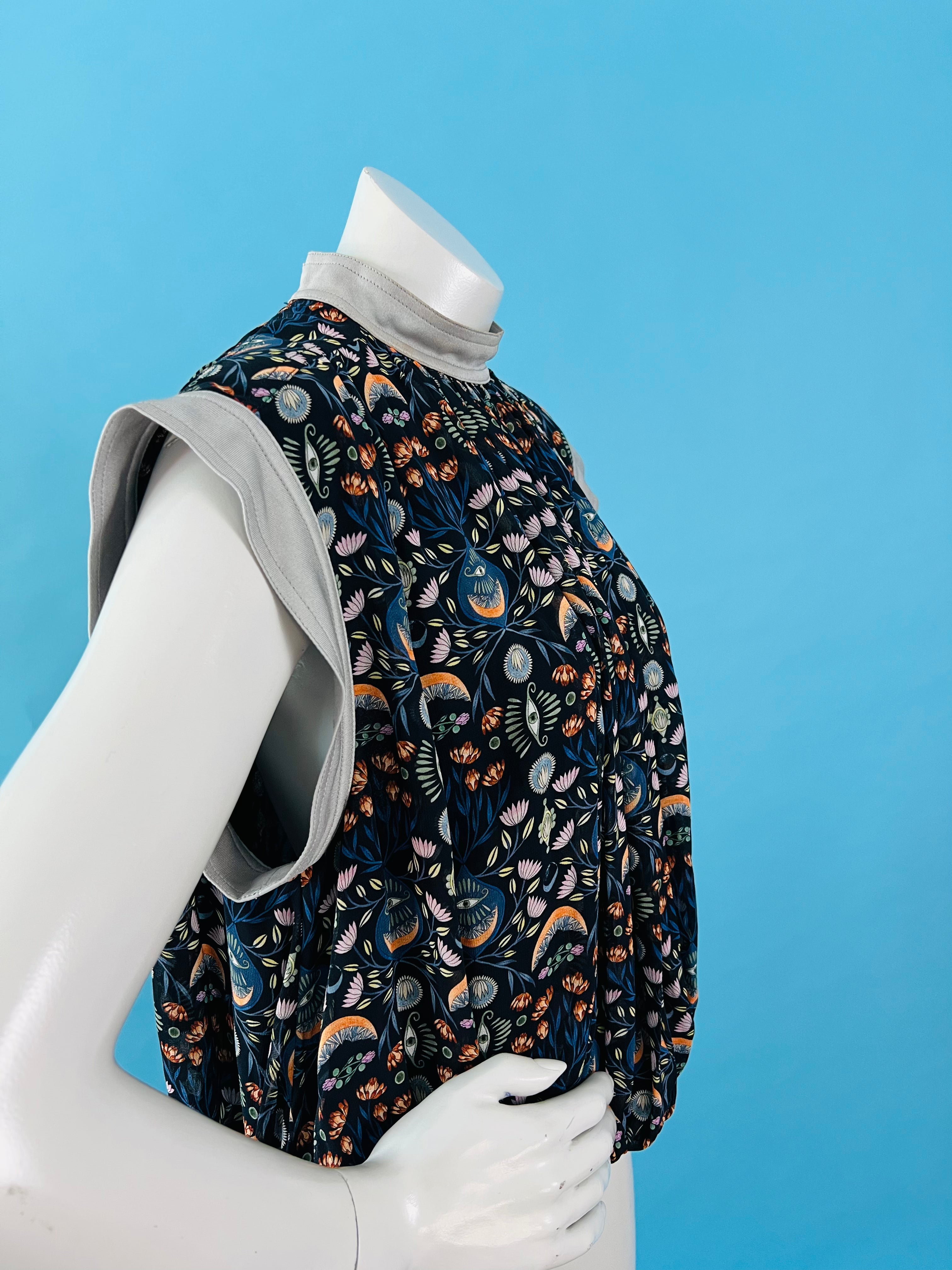 Chloe Designer Mystic Eye Print Bubble Blouse — vintage Chloe top in grey