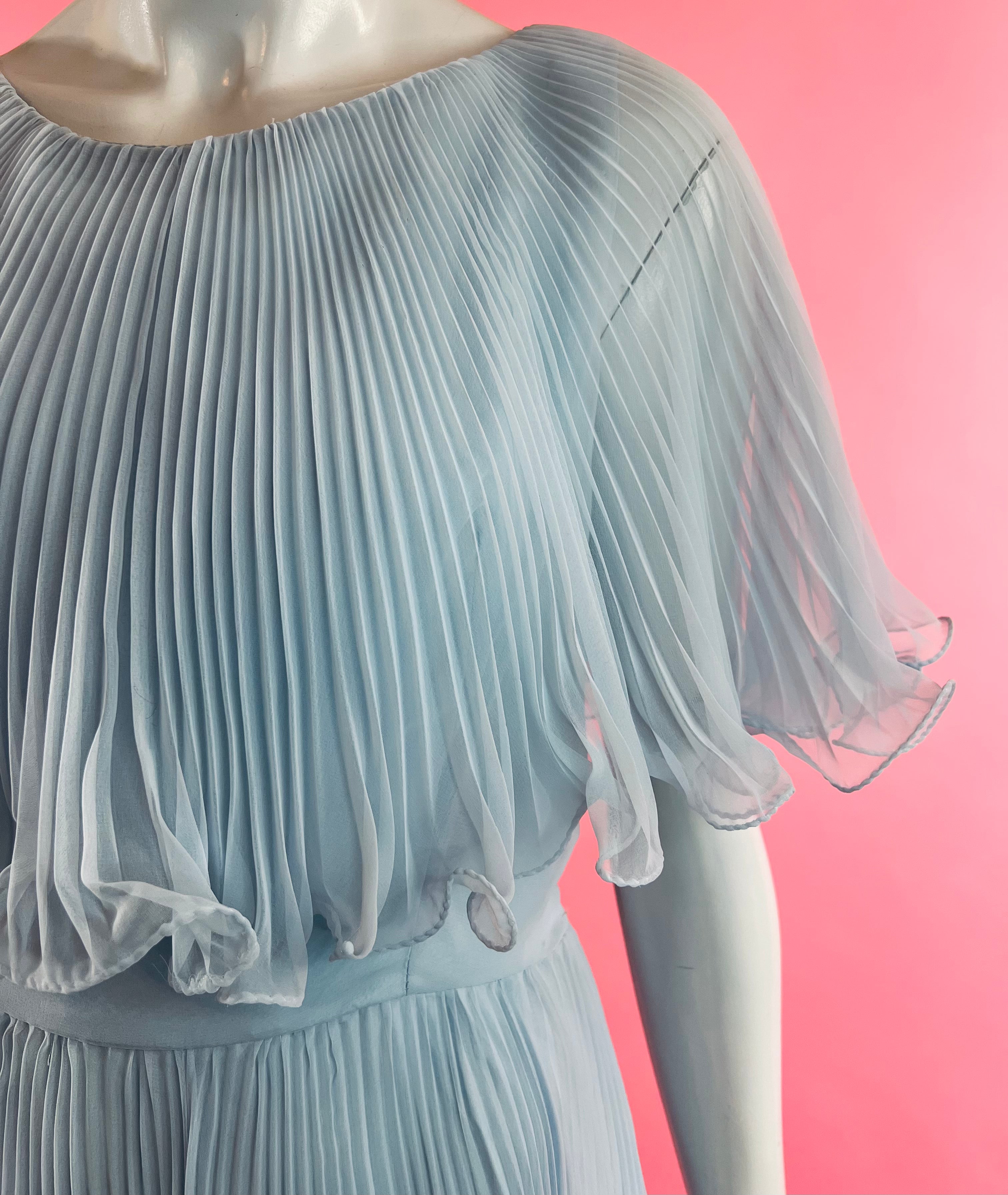 Miss Elliette Powder Blue Pleated Maxi Dress — vintage 1960s Miss Elliette ~ California dress in blue